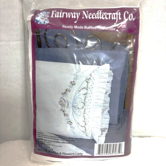 Fairway Needlecraft #82565 Ribbons and Flowers Lady Set of Pillowcases NWT - Picture 2 of 9